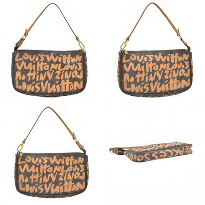 $1290 2001 Louis Vuitton Monogram Graffiti Pochette Accessories Peach AR0071
