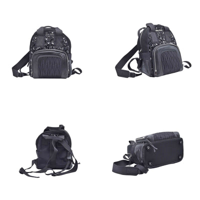 $1950 MIU MIU Leather Trimmed Matelasse Crystal Embellished Nylon Backpack