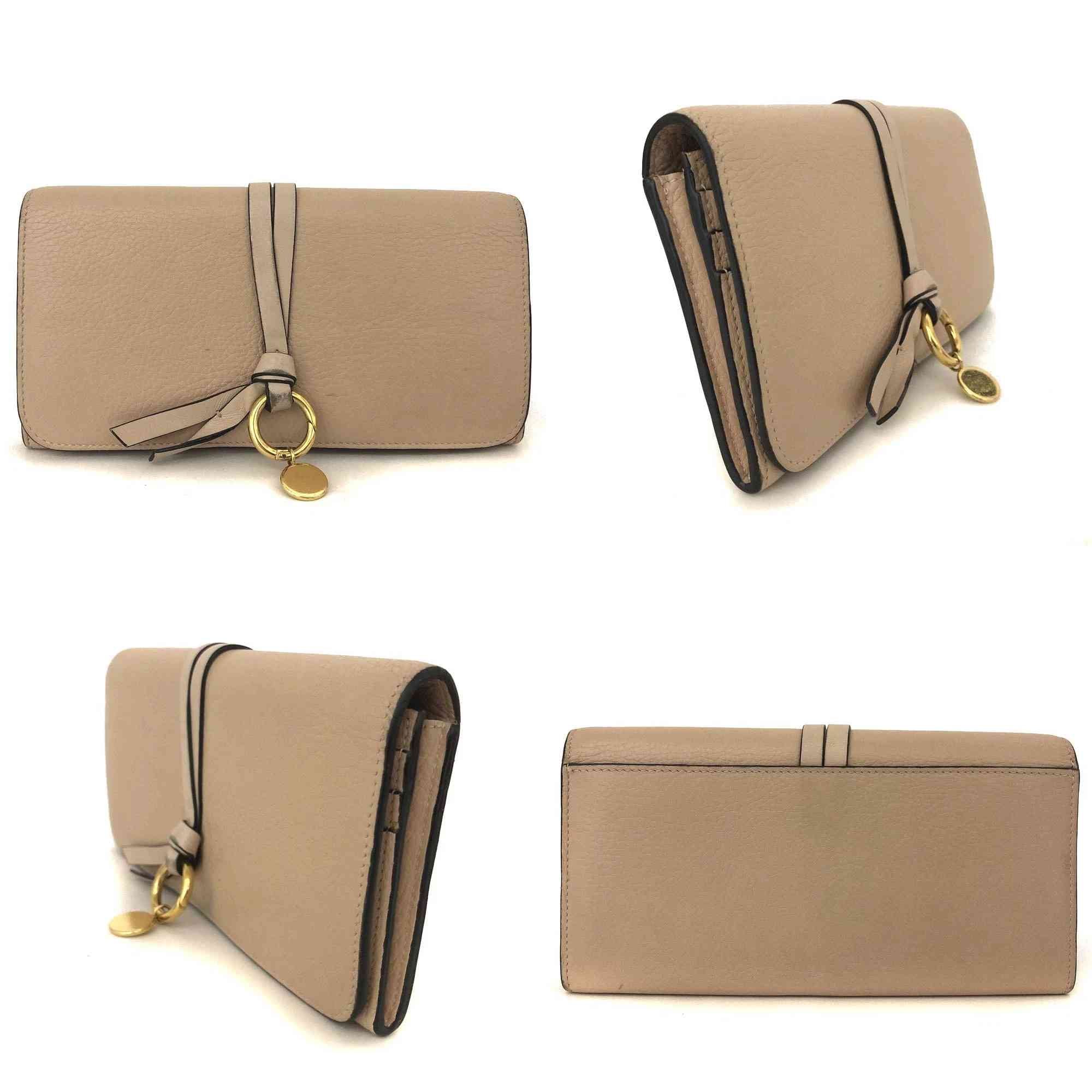 $535 Chloe Alphabet Leather Long Bifold Wallet Purse Beige