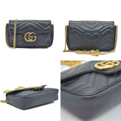 $1650 Gucci Calfskin Matelasse Super Mini GG Marmont Shoulder Bag Black CONSIGNMENT