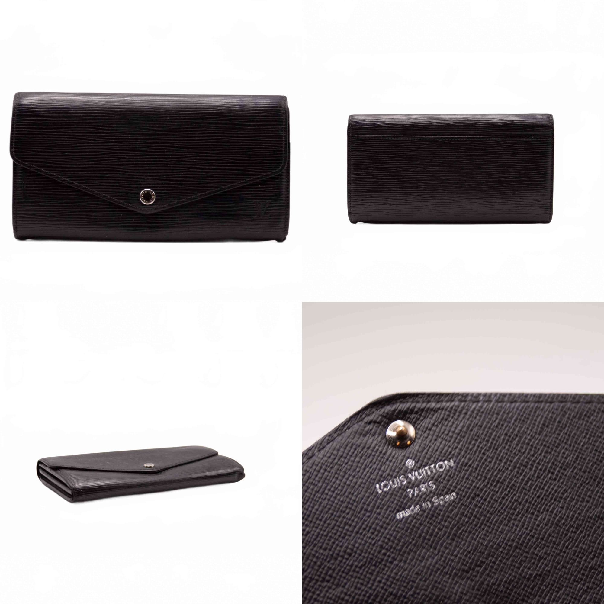 $865 2017 Louis Vuitton Epi Portefeiulle Sarah Long Bifold Wallet Black CA2127