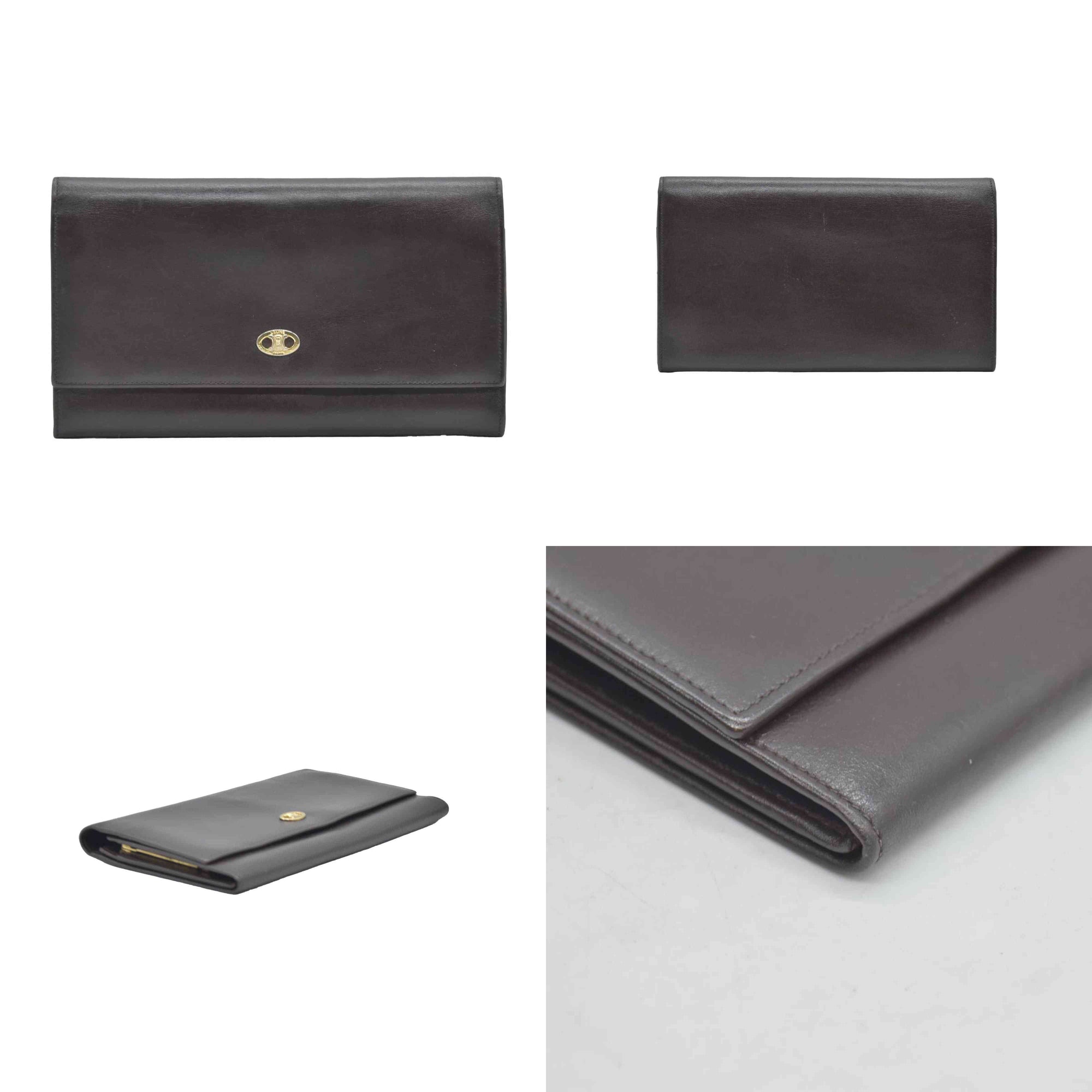 $990 Celine Vintage Bifold Kiss Lock Wallet Brown CONSIGNMENT