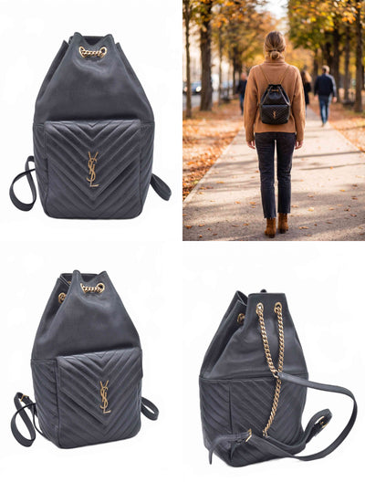 $2850 2022 Saint Laurent Lambskin Matelasse Monogram Joe Backpack Black 10021113
