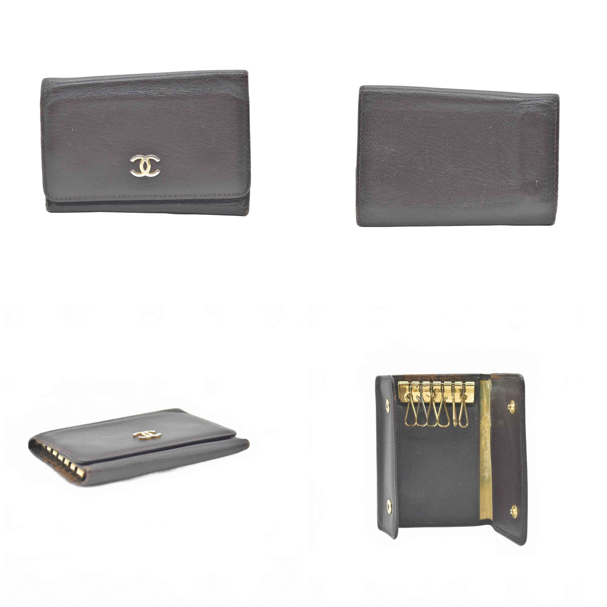 CHANEL COCO Mark Leather Key Case Key Holder Brown