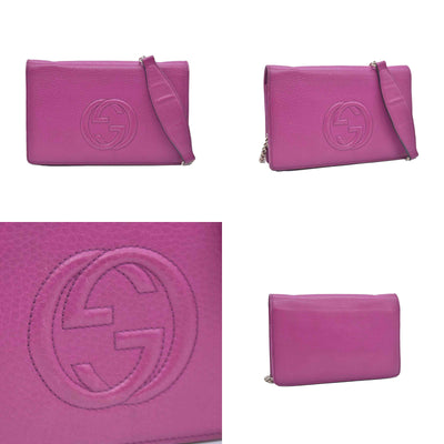 $850 Gucci Pebbled Calfskin Soho Wallet On Chain Fuchsia CONSIGNMENT