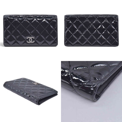 $1050 CHANEL Patent Quilted Filigree CC Flap Wallet Black CONSIGNMENT 10021570