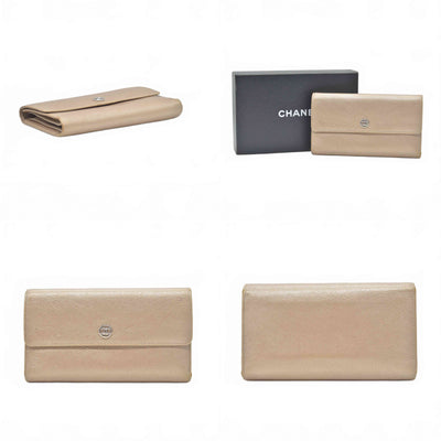 $1375 2007 Chanel Gusset Flap Wallet Metallic Gold Trifold Wallet