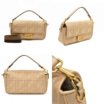 Fendi  Canvas Vitello King Bi-Color Strap FF Embroidered Baguette Poudre