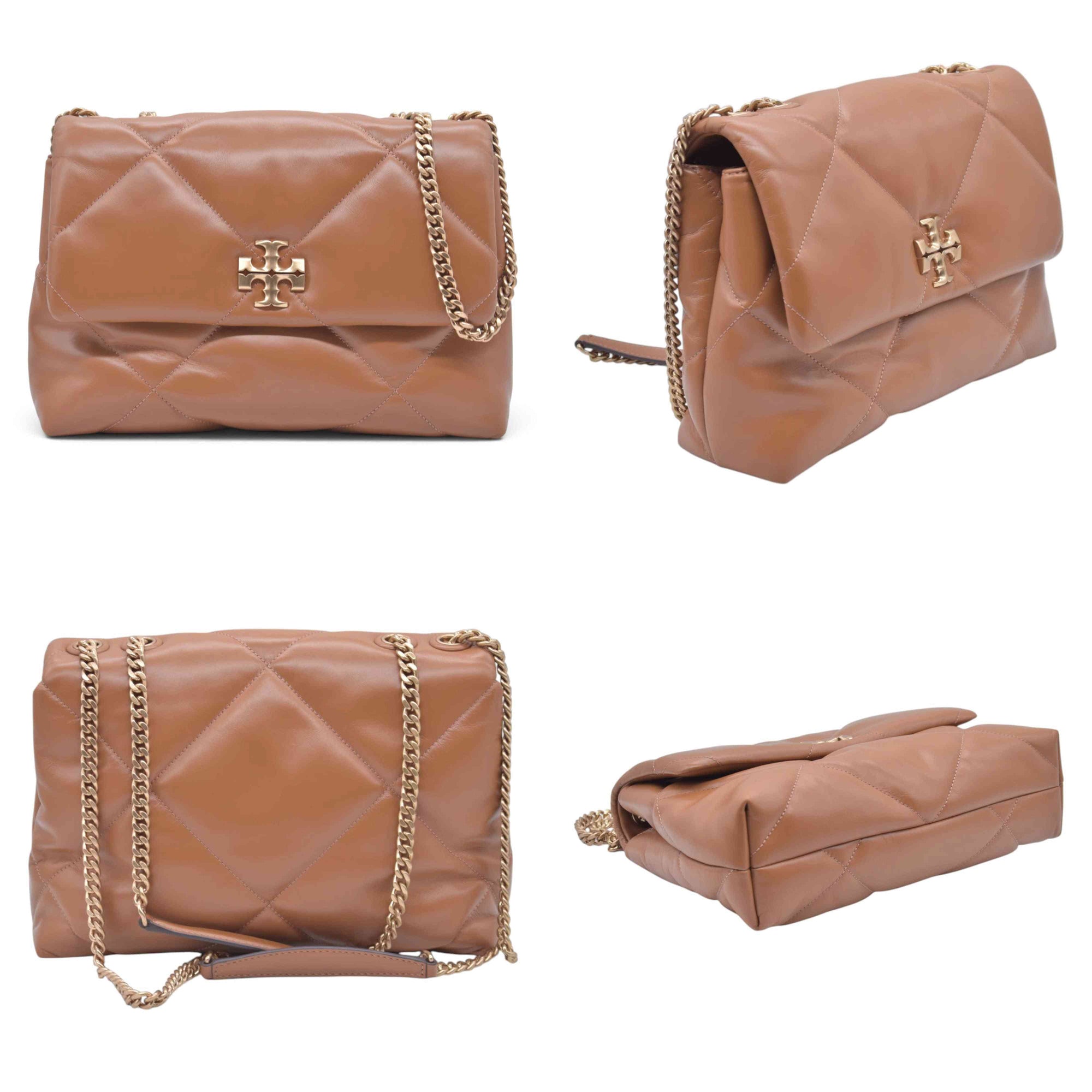 $528 TORY BURCH Fleming Soft Convertible Puffed Quilted Shoulder Bag Cognac Brown CONSIGNMENT 10021508