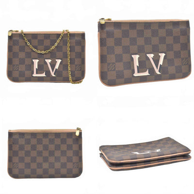 $1420 2020 Louis Vuitton Double Zip Pochette Damier Ebene MI0220