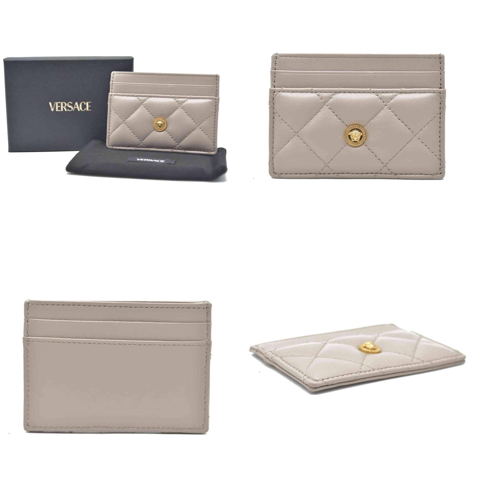 $295 Versace Medusa Quilted Card Holder Beige CONSIGNMENT