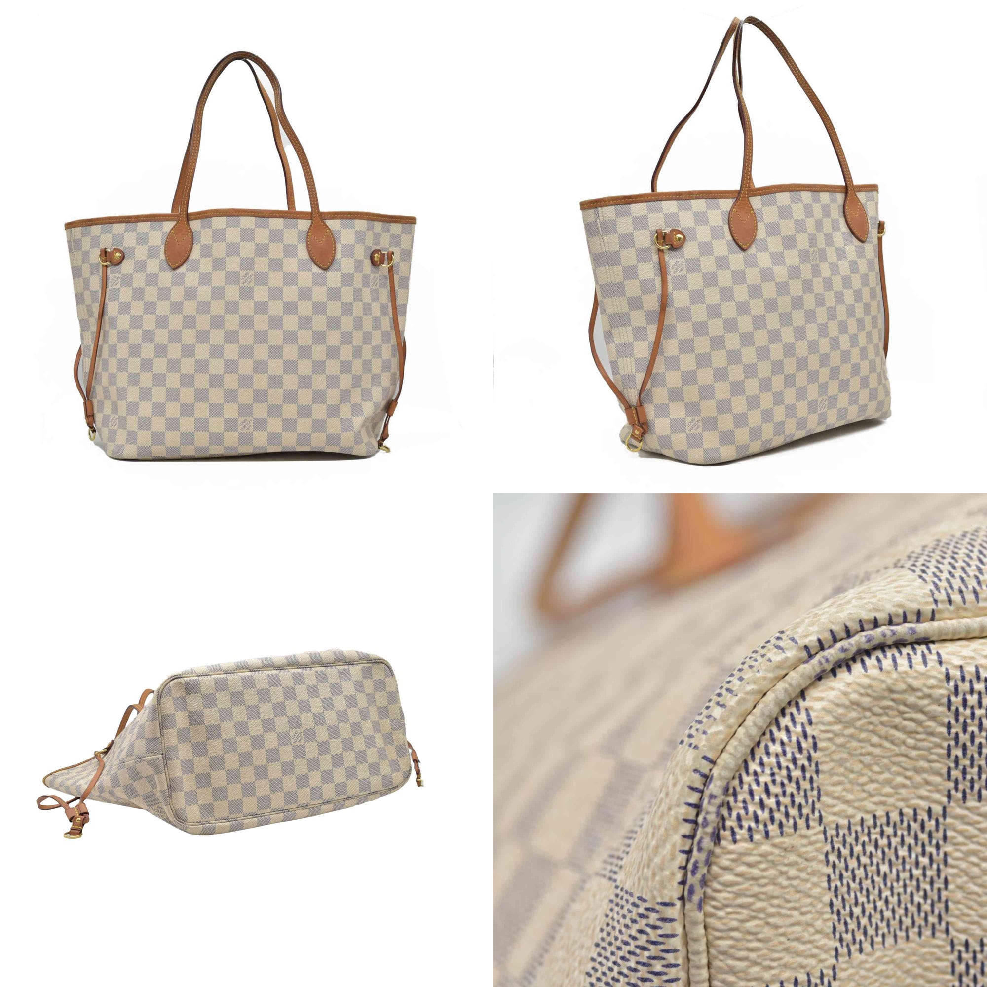 $2170 Louis Vuitton Damier Azur Neverfull MM Rose Ballerine AR4103
