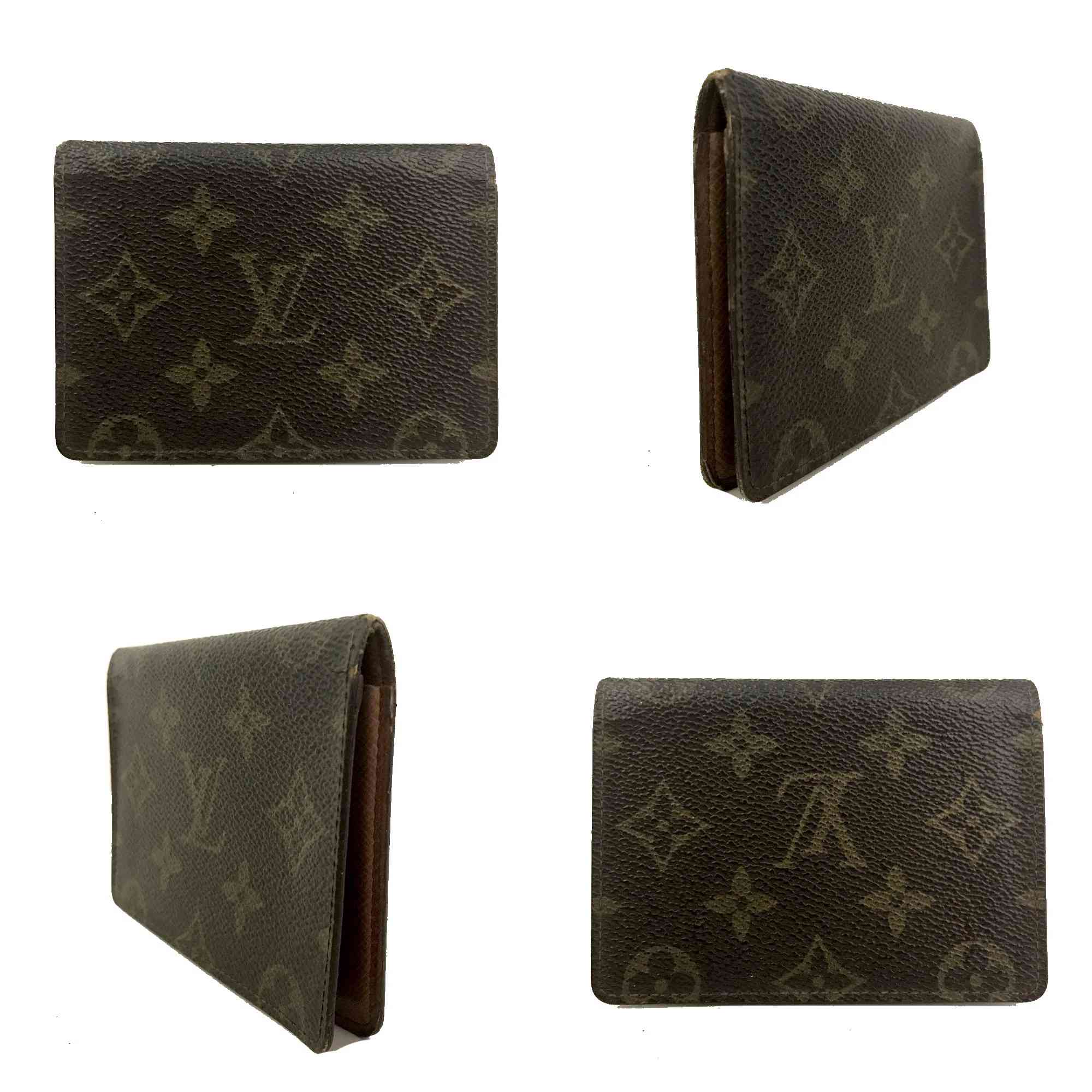 $350 Vintage Louis Vuitton Monogram Porte 2 Cartes Vertical Pass Card Case Brown