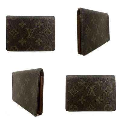 $350 Vintage Louis Vuitton Monogram Porte 2 Cartes Vertical Pass Card Case Brown