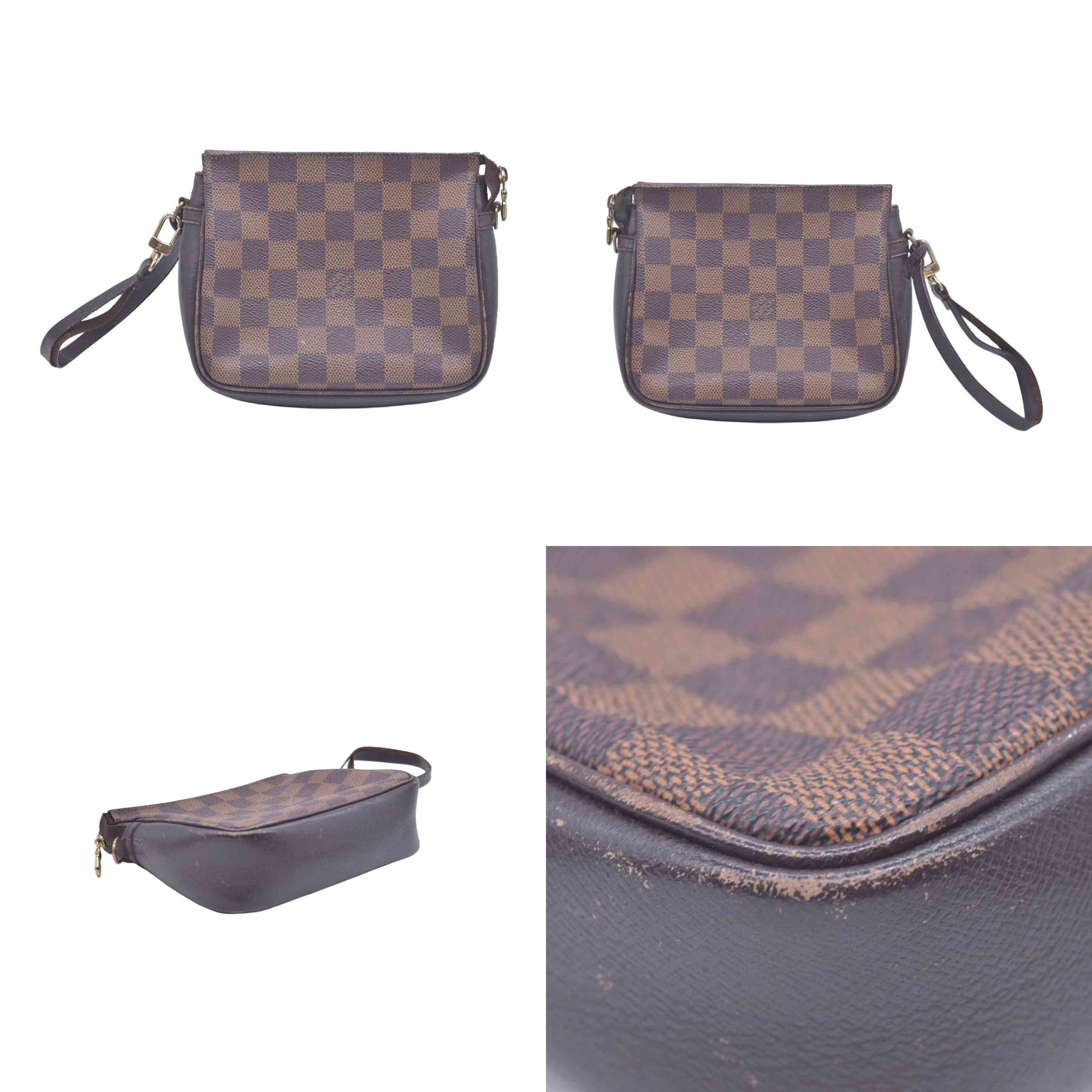 $850 1998 Louis Vuitton Damier Ebene Trousse Make Up Bag Pochette NO0928 CONSIGNMENT 10021081