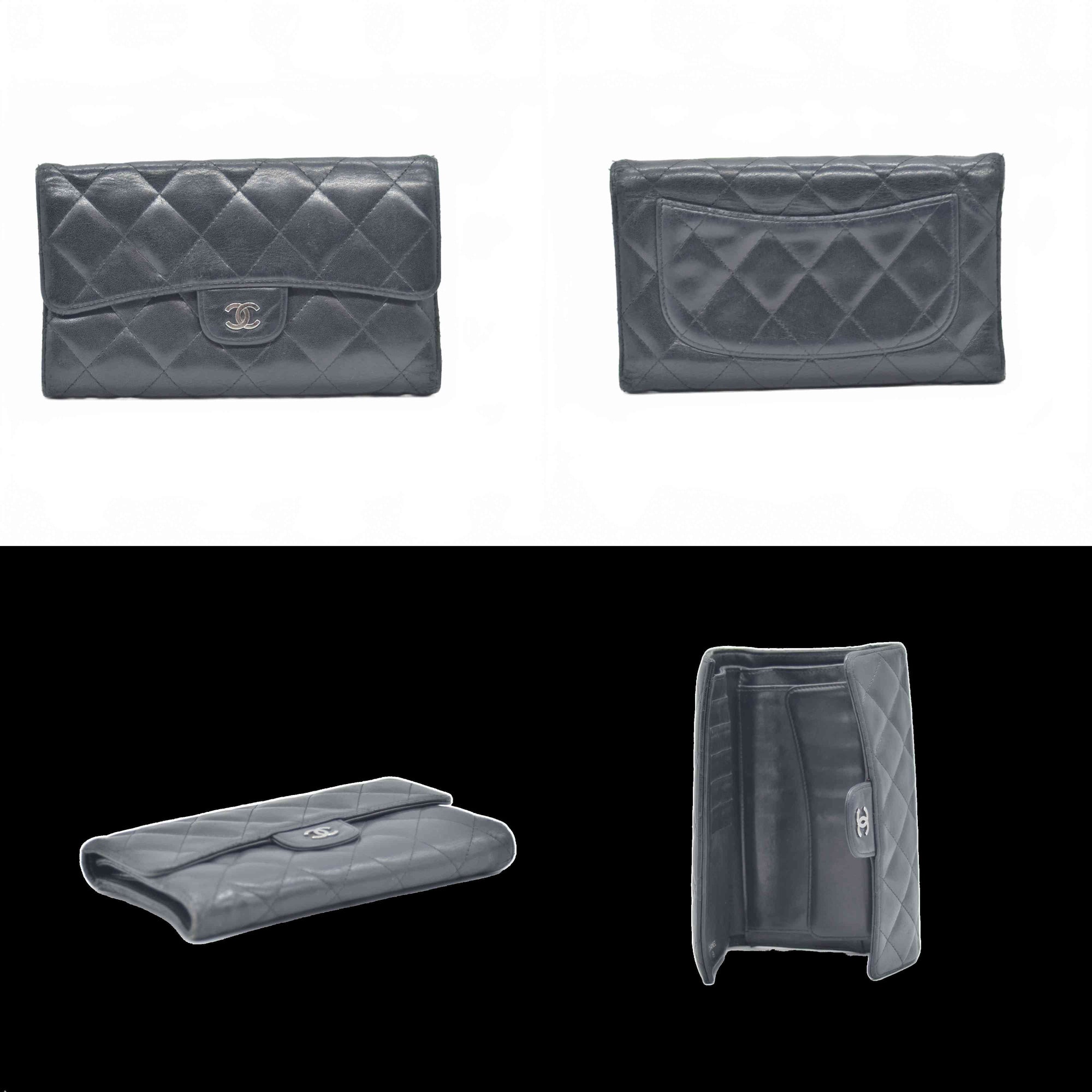 $1375 Chanel Lambskin Quilted Large Flap Wallet Black CONSIGNMENT