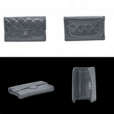 $1375 Chanel Lambskin Quilted Large Flap Wallet Black CONSIGNMENT