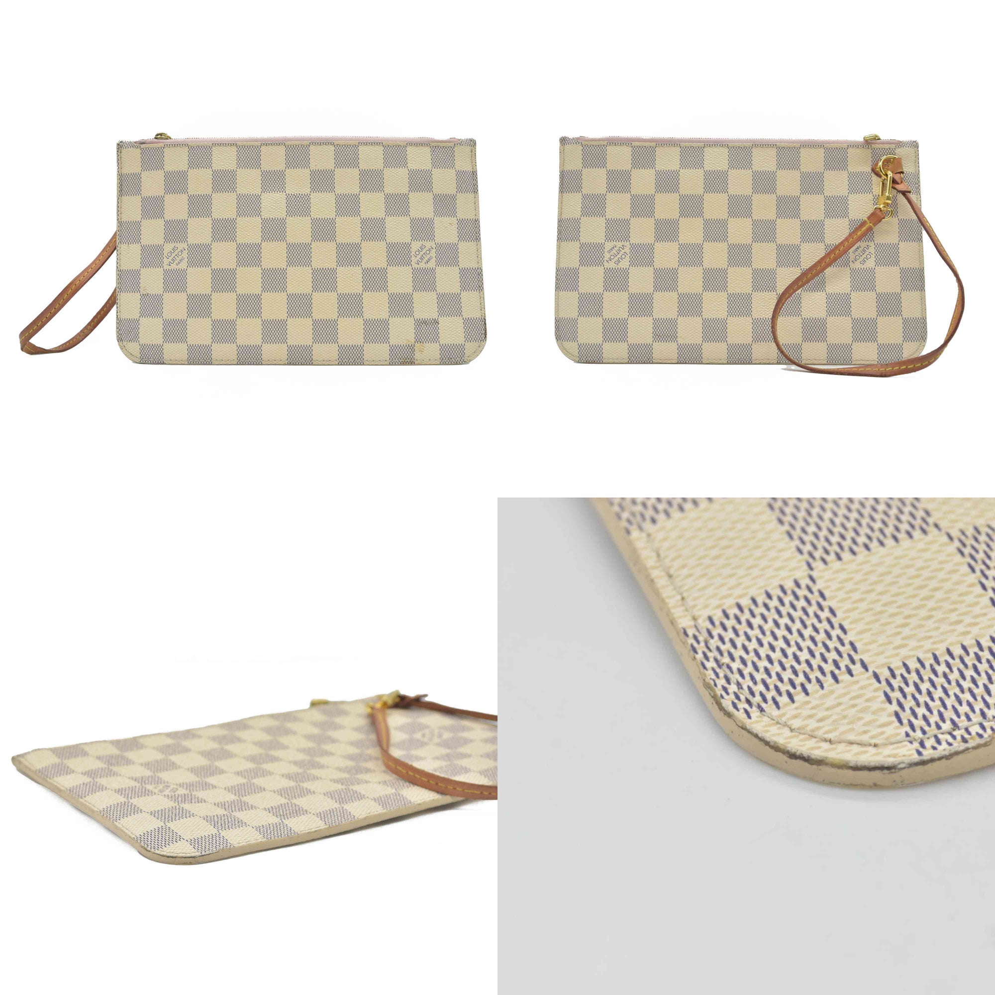 $600 Louis Vuitton Damier Azur Neverfull MM GM Pochette Rose Ballerine RFID