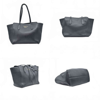$1100 Gucci Pebbled Calfskin Small Swing Tote Black