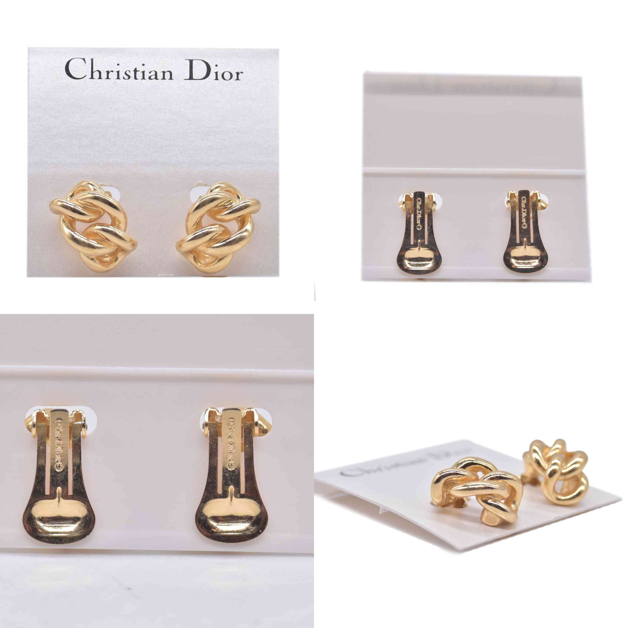$300 Christian Dior Chain Motif Earrings Gold