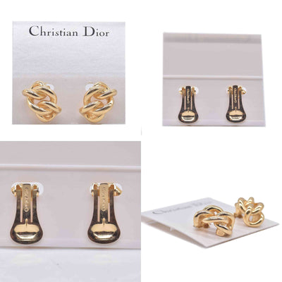 $300 Christian Dior Chain Motif Earrings Gold