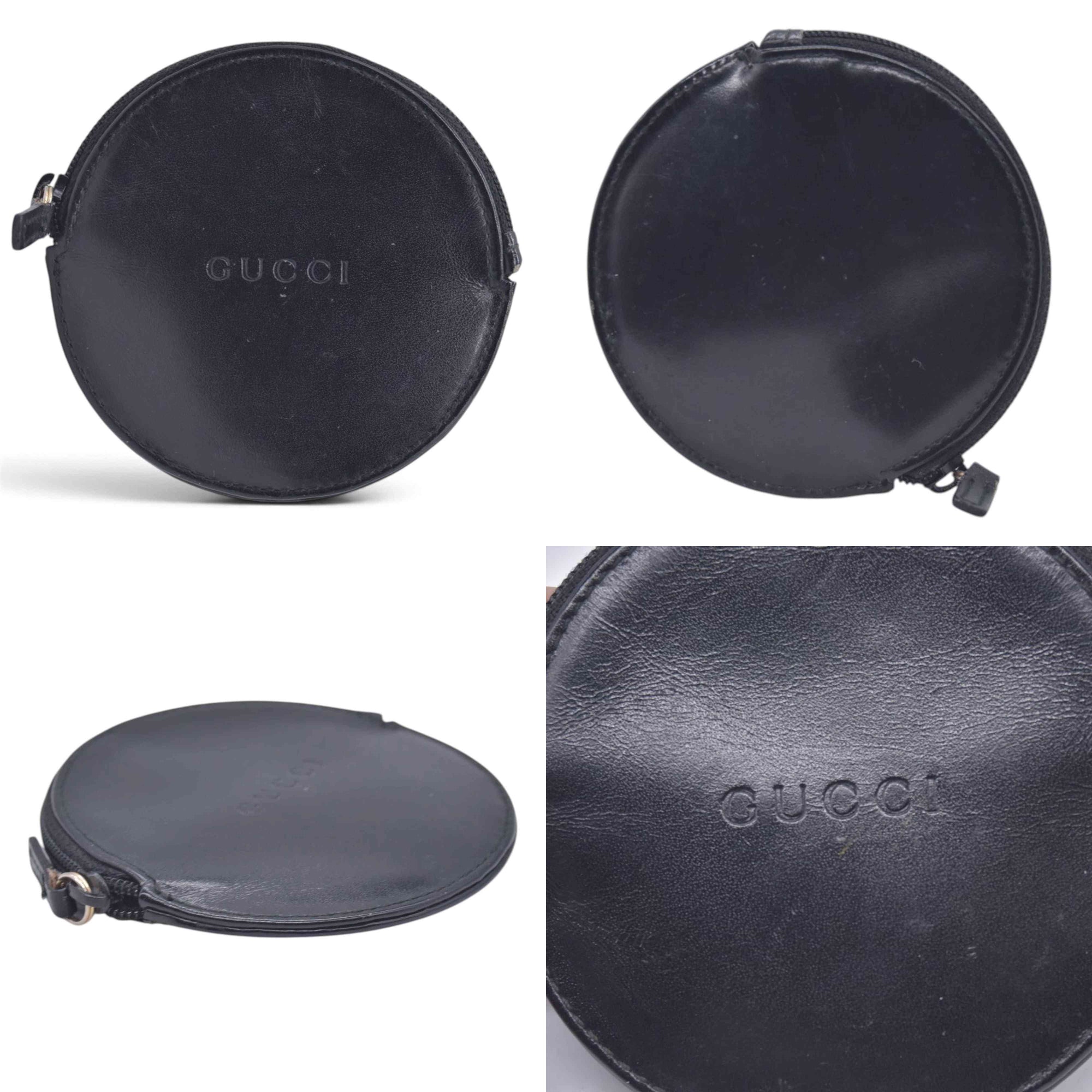 $320 GUCCI Smooth Calfskin Vintage Round Coin Purse Black CONSIGNMENT 10021589
