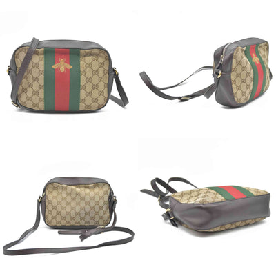 Gucci  GG Supreme Monogram Web Small Webby Bee Shoulder Bag Dark Brown