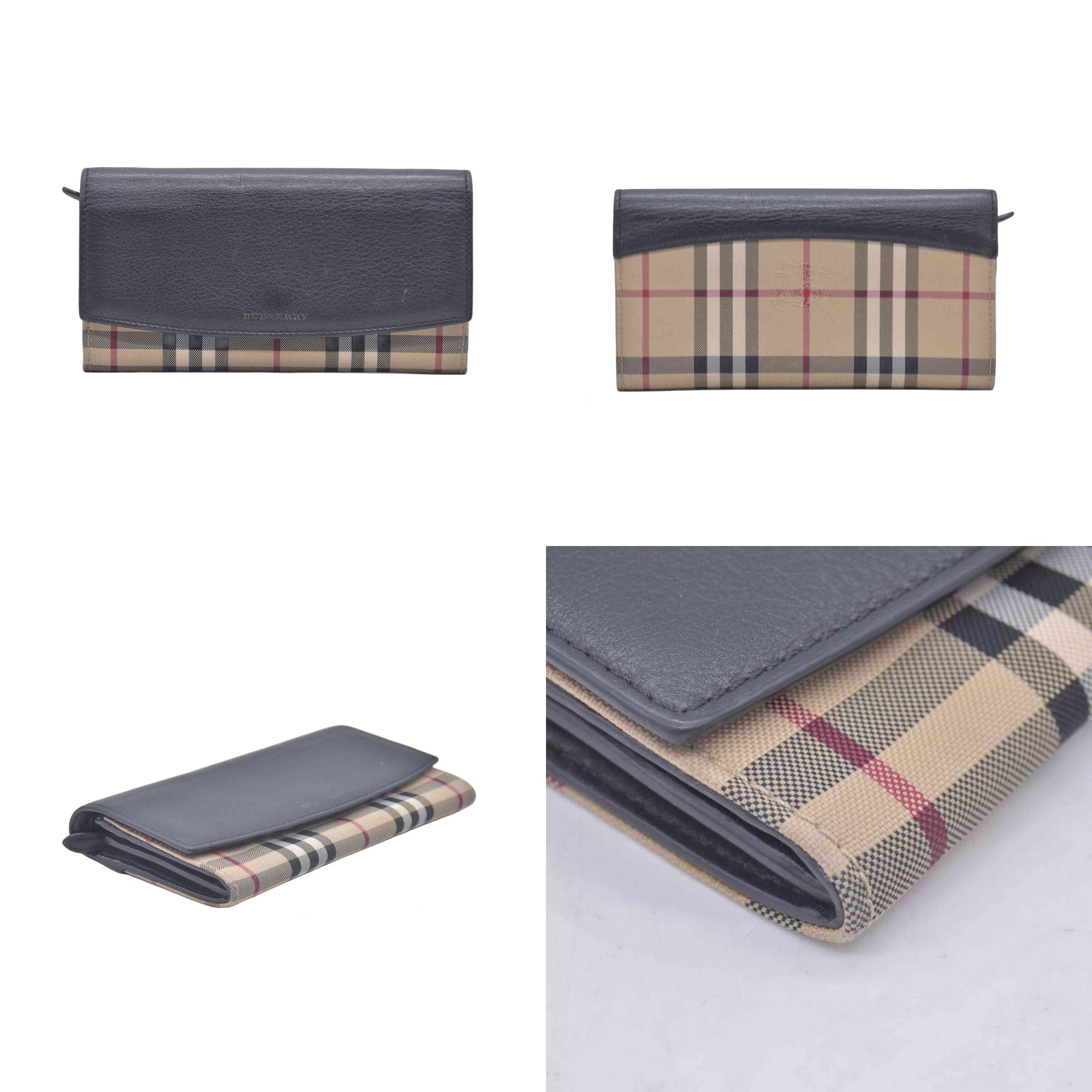 $650 Burberry House Check and Leather Flap Wallet / Wallet on Chain CONSIGNMENT