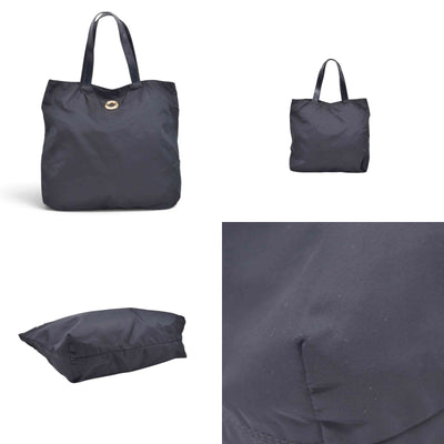 $790 CELINE Vintage Nylon Ring Logo Tote Bag Black CONSIGNMENT 10021192