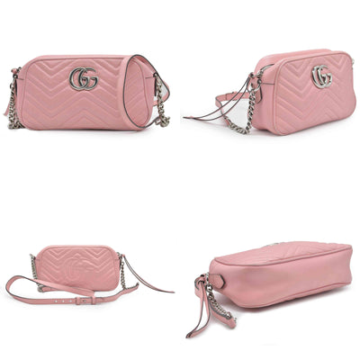 $1950 Gucci Calfskin Matelasse Small GG Marmont Chain Shoulder Bag Wild Rose