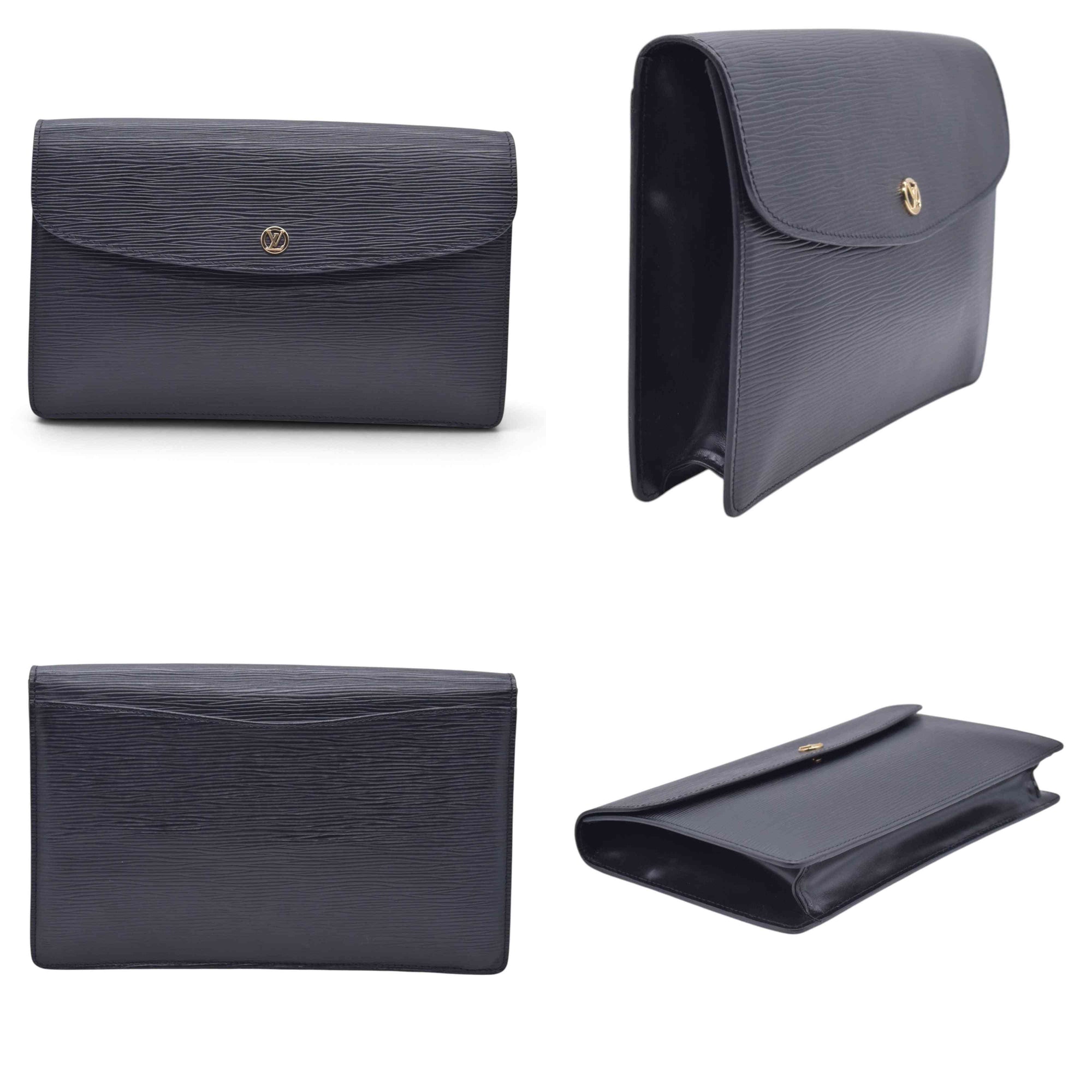 $780 1990 LOUIS VUITTON Epi Art-Deco Pochette Clutch Bag Noir Black V.I. 1920 CONSIGNMENT 10021630