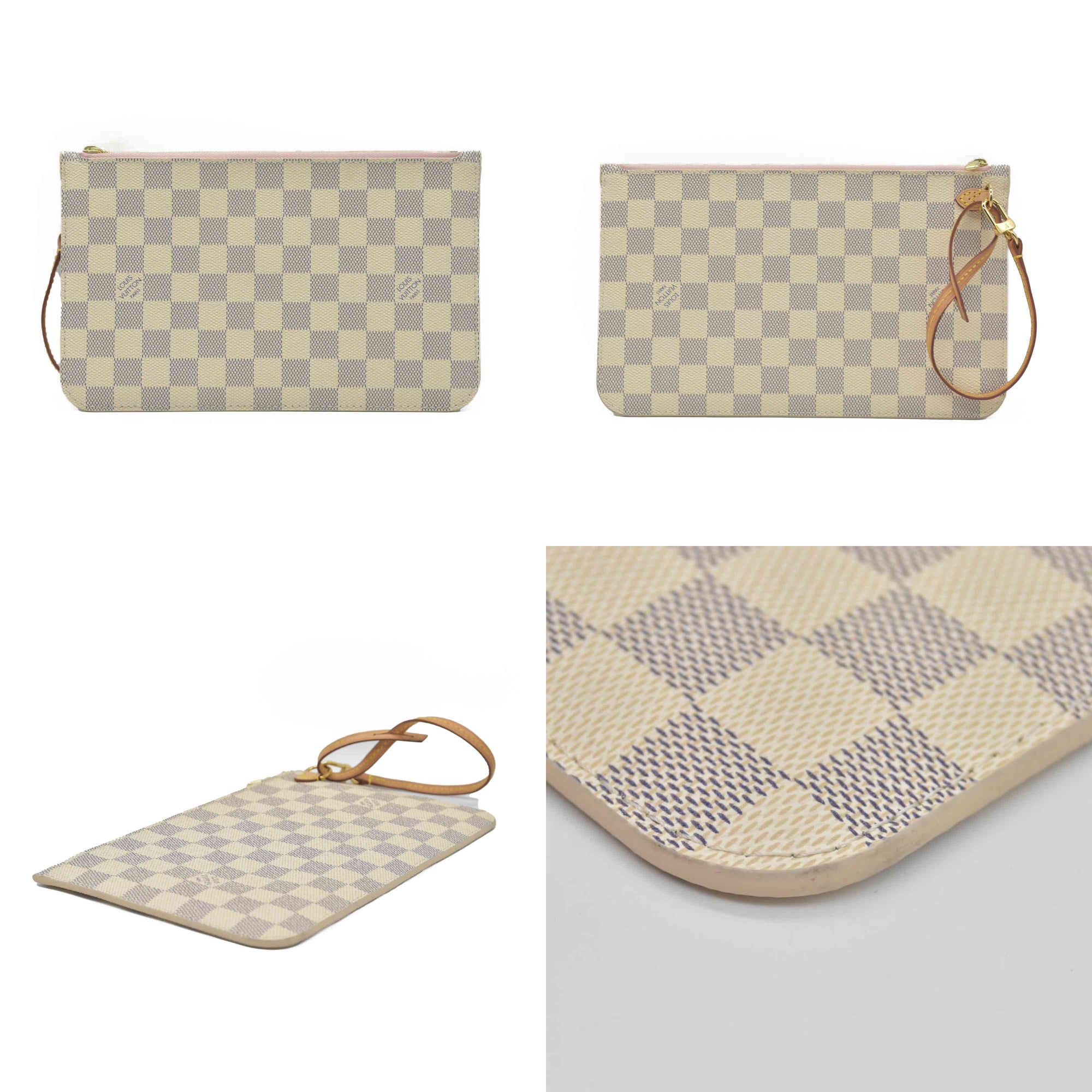 $600 Louis Vuitton Damier Azur Neverfull MM GM Pochette Rose Ballerine RFID