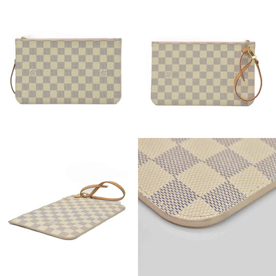 $600 Louis Vuitton Damier Azur Neverfull MM GM Pochette Rose Ballerine RFID
