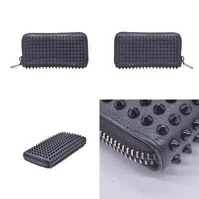 $950 Chrisitian M Panettone Grained Calf leather and Spikes Wallet Black CONSIGNMENT 10021286
