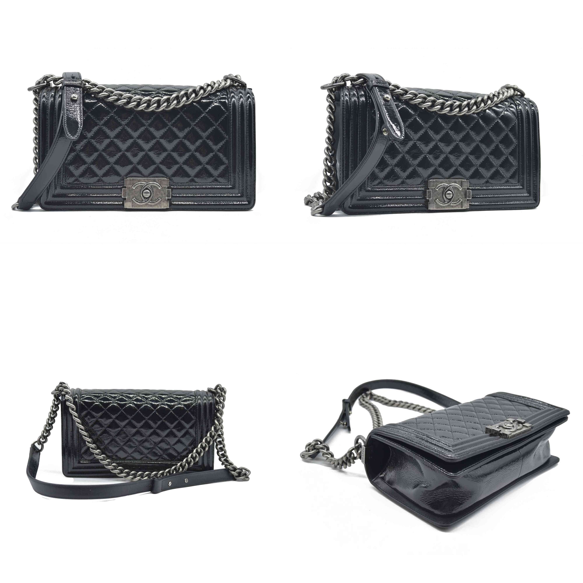 $6900 Chanel Medium Patent Boy Bag CC Logo Chain Shoulder Bag 2014