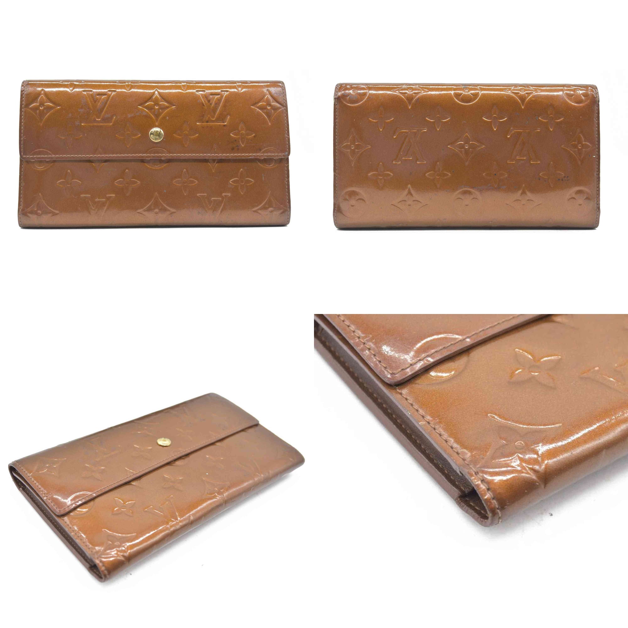 $840 LOUIS VUITTON Monogram Vernis Porte Tresor International Trifold Wallet