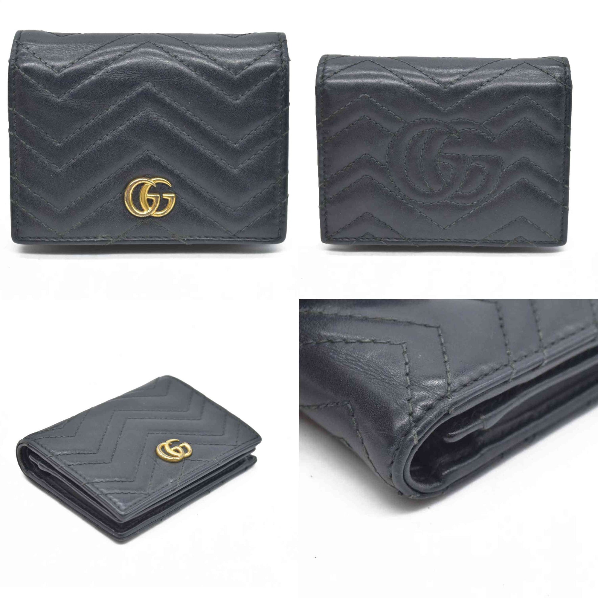 $580 CONSIGNMENT Gucci GG Marmont Quilted Bifold Compact Wallet Black