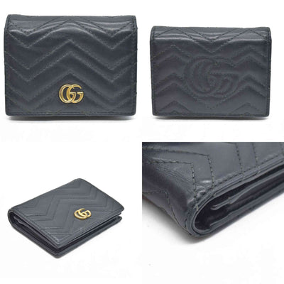 $580 CONSIGNMENT Gucci GG Marmont Quilted Bifold Compact Wallet Black