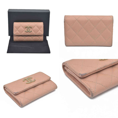 Chanel Quilted CC Flap Card Holder Interlocking CC Logo Trifold Wallet