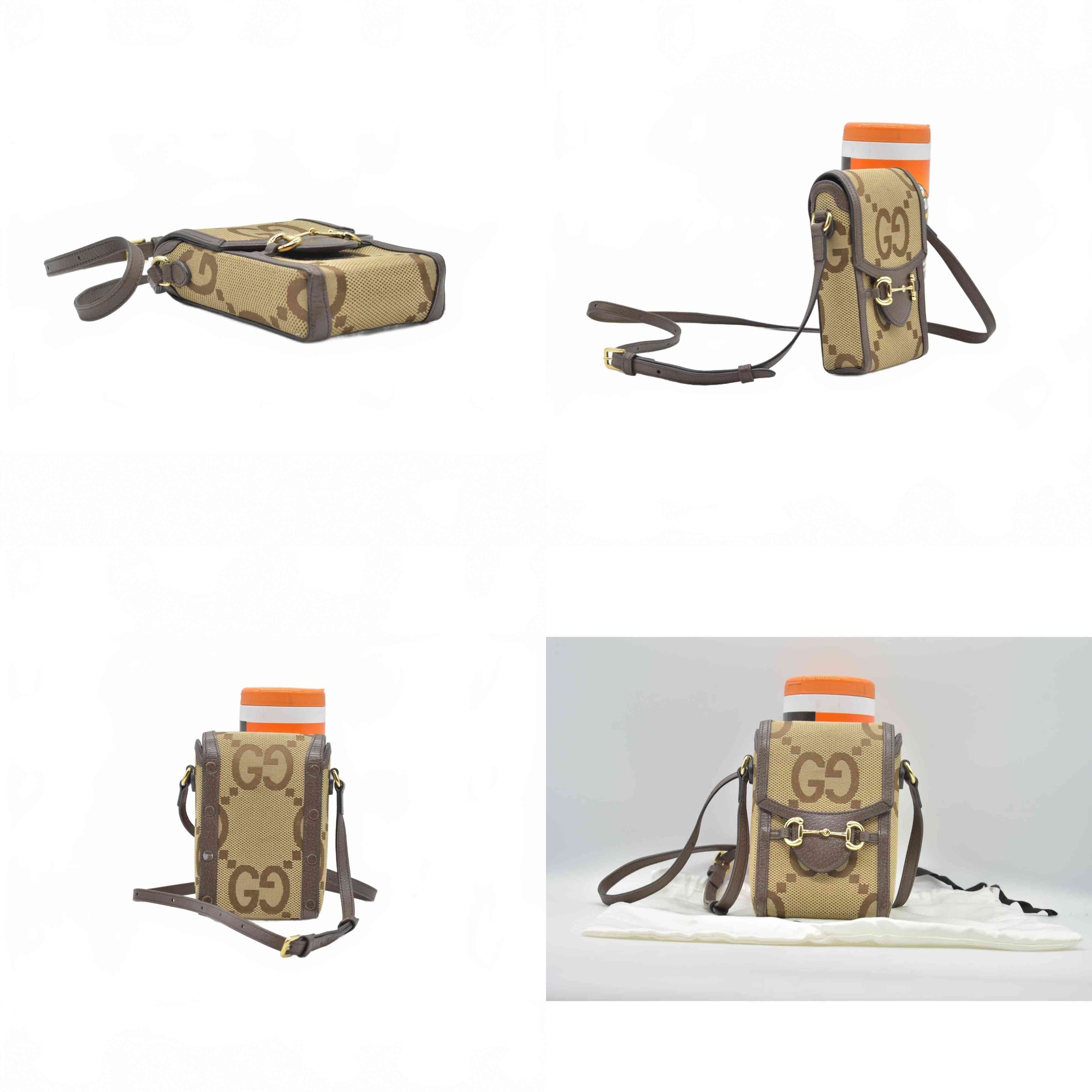 $1200 Gucci Horsebit 1955 Jumbo GG Mini Crossbody Bag Beige CONSIGNMENT