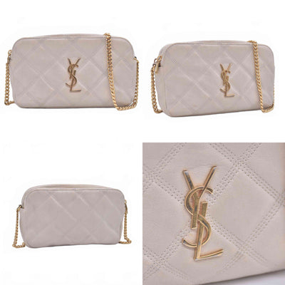 $1350 2021 Saint Laurent Grained Lambskin Quilted Mini Becky Double Zip Bag Cream 10021094