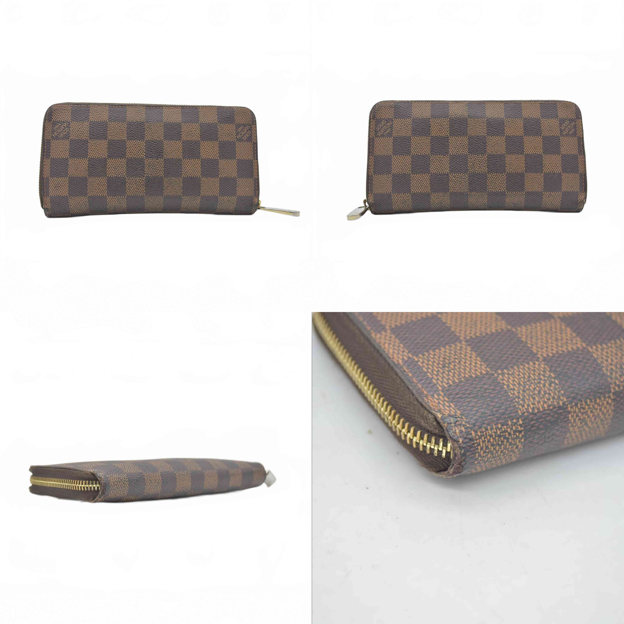 $965 2013 Louis Vuitton Damier Zippy Zip Around Long Wallet Purse Brown CA4163
