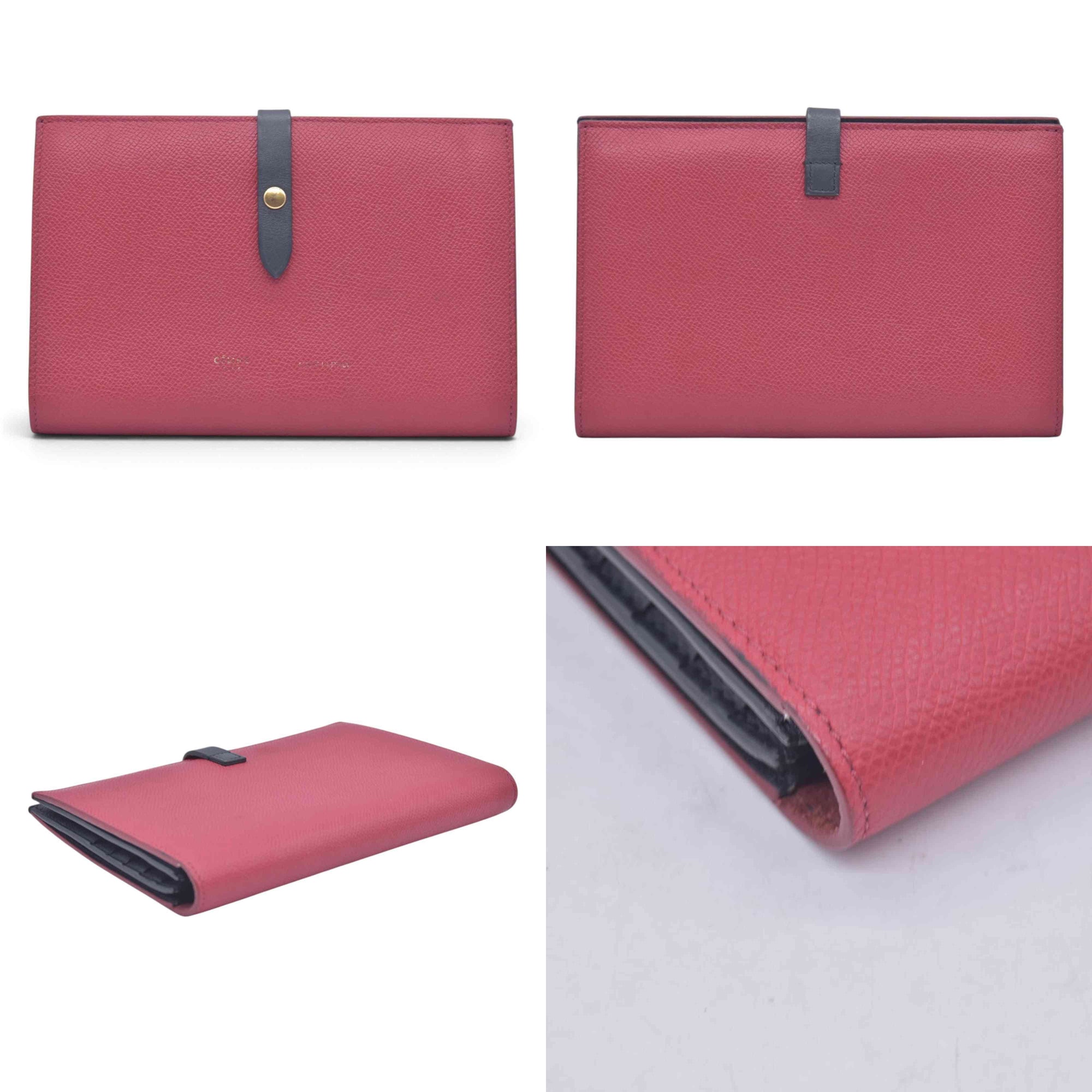 $790 CELINE Drummed Calfskin Large Strap Multifunction Wallet CONSIGNMENT 10021572