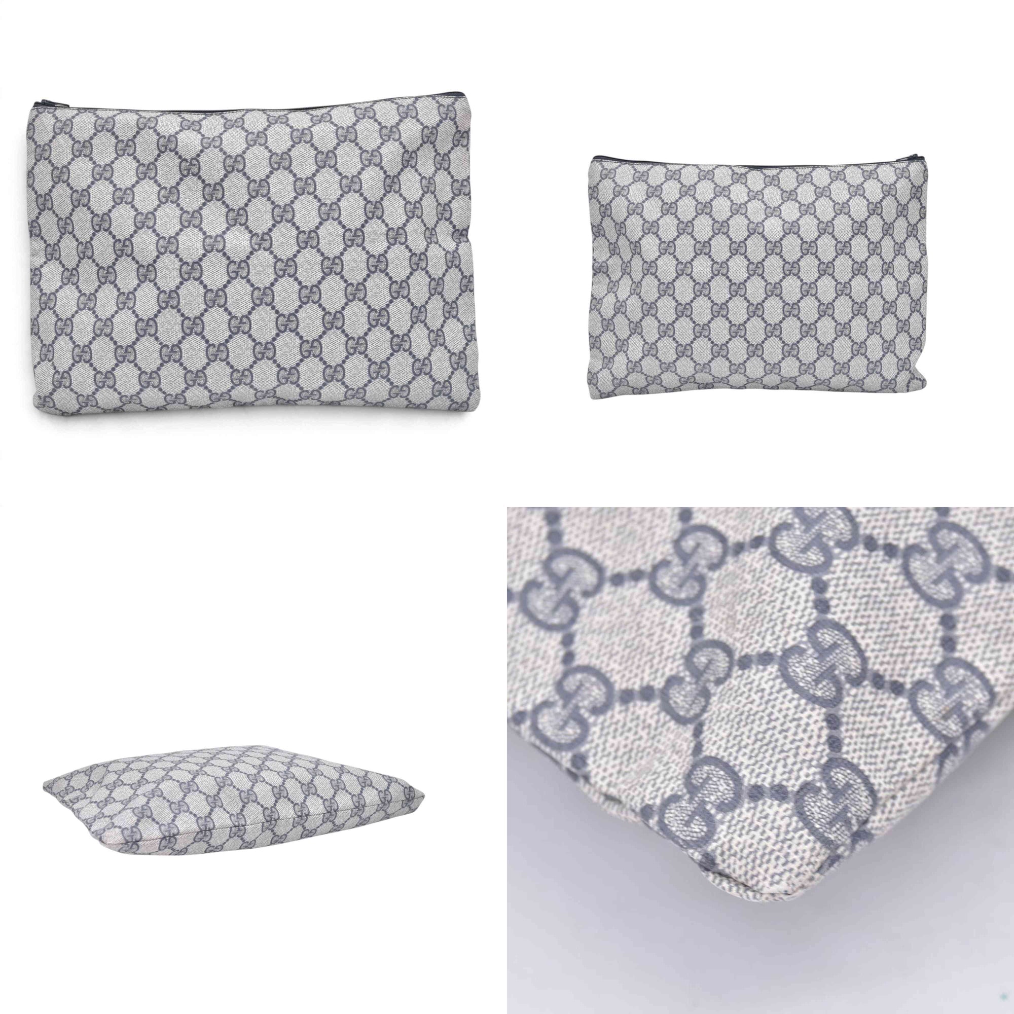 $550 GUCCI Vintage Navy GG Supreme Canvas Clutch Pouch Blue Grey CONSIGNMENT 10021218