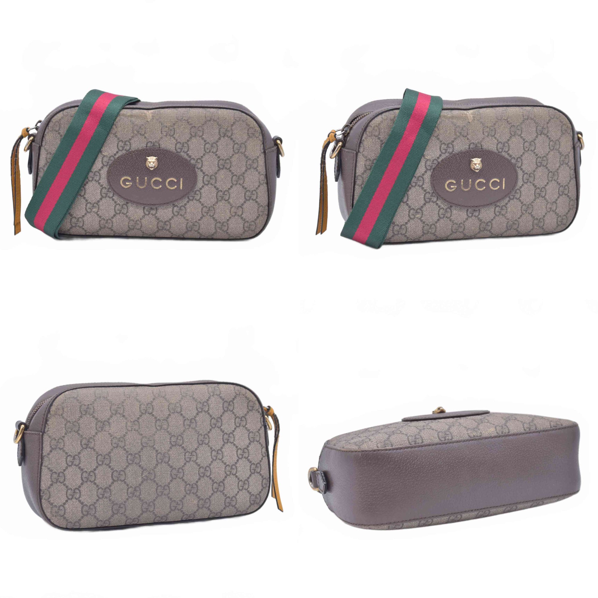 $1490 Gucci GG Supreme Monogram Web Neo Vintage Shoulder Bag Beige New Acero Crop