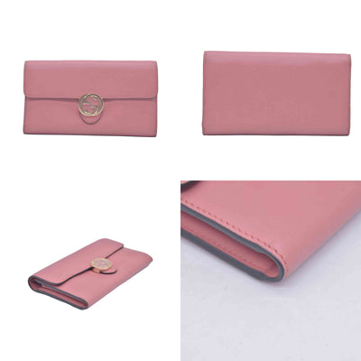 $595 GUCCI Dollar Calfskin Interlocking G Continental Wallet Pink CONSIGNMENT