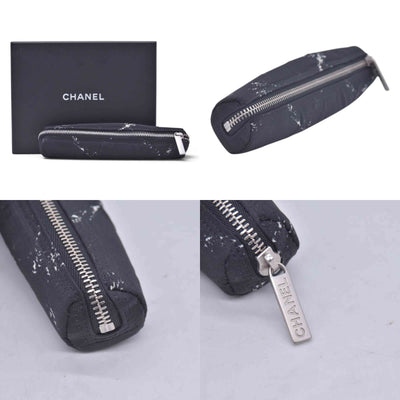 $480 CHANEL Old Travel Line Pencil Case Cosmetic Pouch Black White CONSIGNMENT 10021626