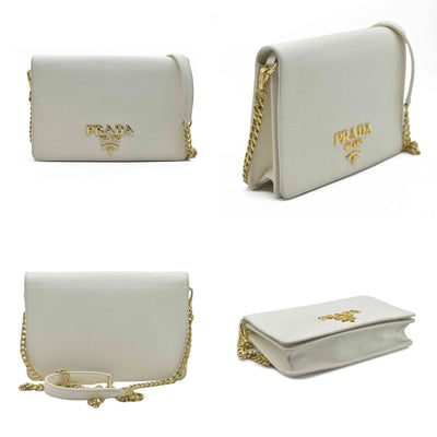 $2100 Prada White Saffiano Leather Mini Crossbody Flap Bag