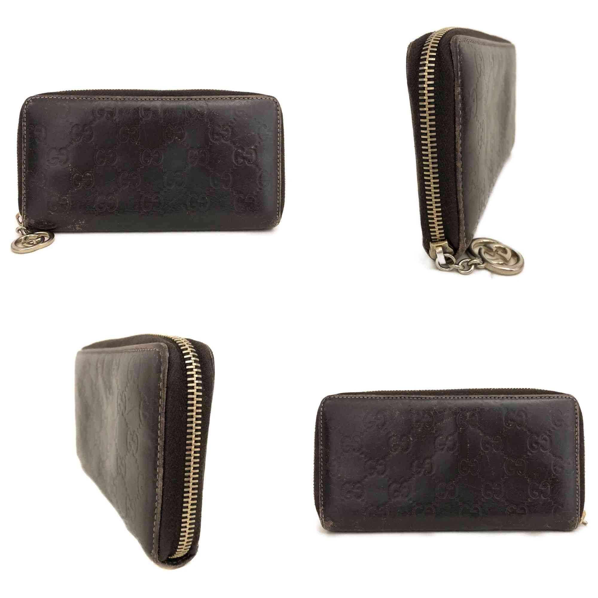 GUCCI Ssima Interlocking G GG Logo Leather Zip Around Long Wallet