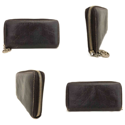 GUCCI Ssima Interlocking G GG Logo Leather Zip Around Long Wallet